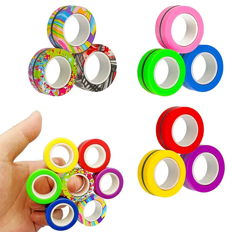 3-Piece Magnetic Fidget Rings Set: Colorful Stress Relief Toys for Adults and Kids