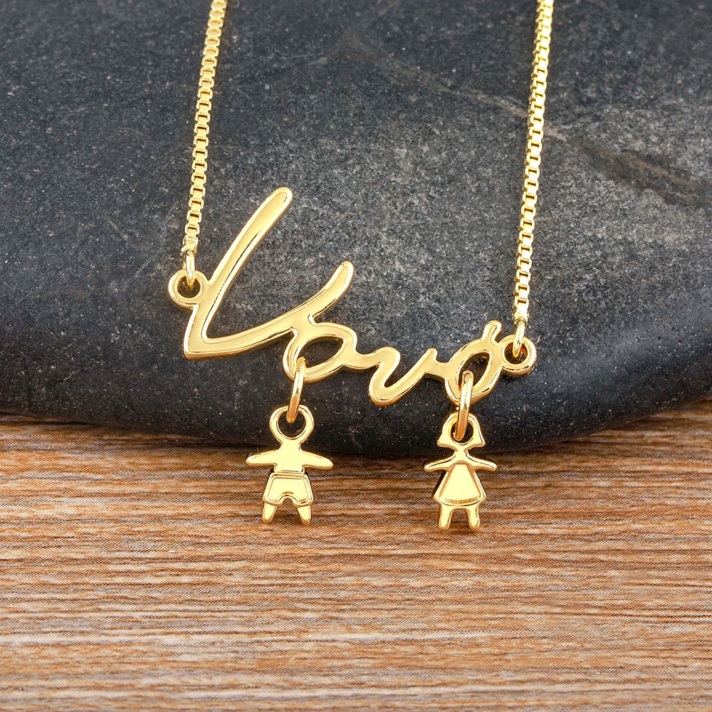 Nidin Gold-Plated Mom and Daughter Pendant Necklace with Cubic Zirconia, Elegant Mother's Day Jewelry Gift