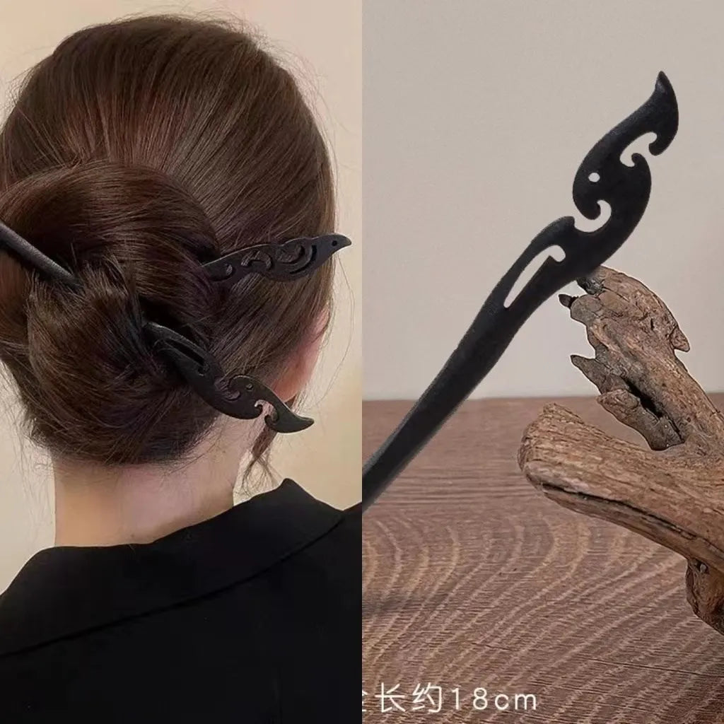 Simple Black Wood Hairpin – Elegant Hair Accessory for Women, Perfect for Everyday or Special Occasions