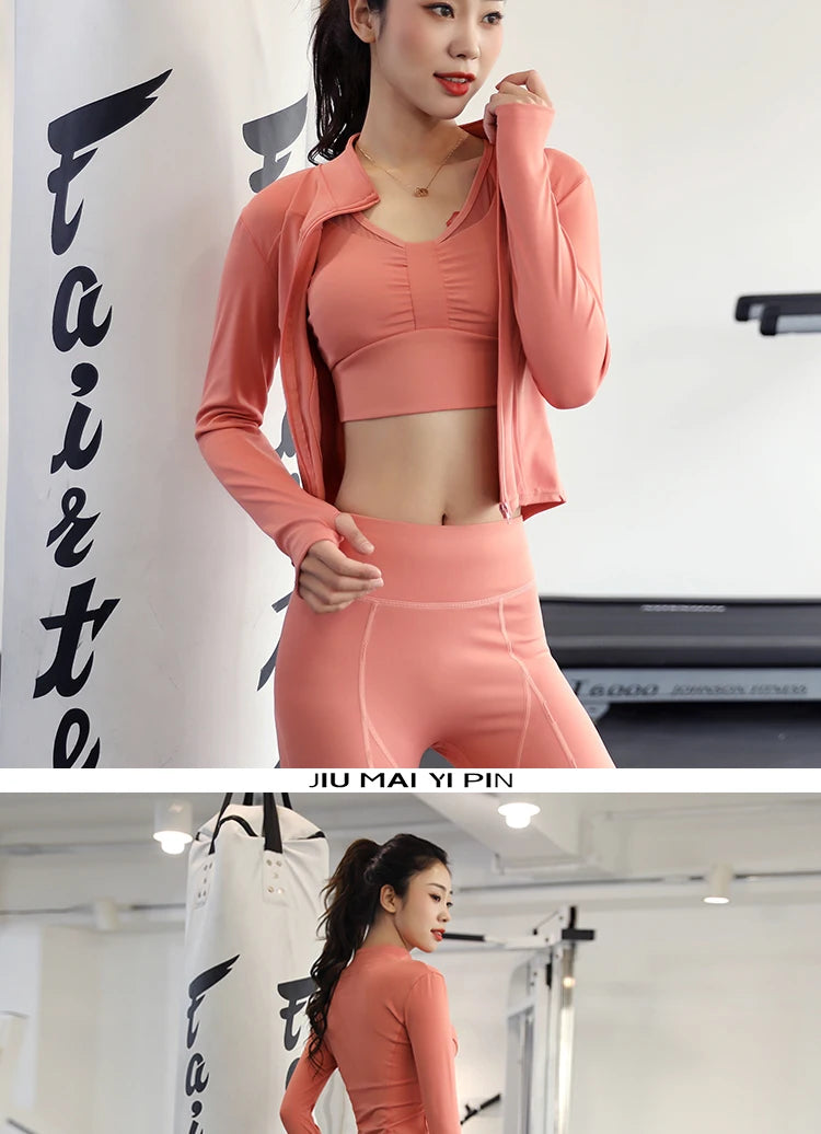 Women&#39;s Slim Fit Workout Jacket: Long Sleeve Zipper Tracksuit Top for Yoga &amp; Running