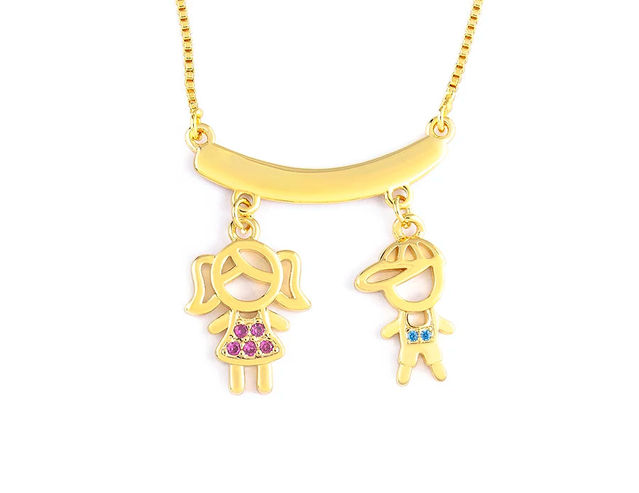 Nidin Gold-Plated Mom and Daughter Pendant Necklace with Cubic Zirconia, Elegant Mother's Day Jewelry Gift
