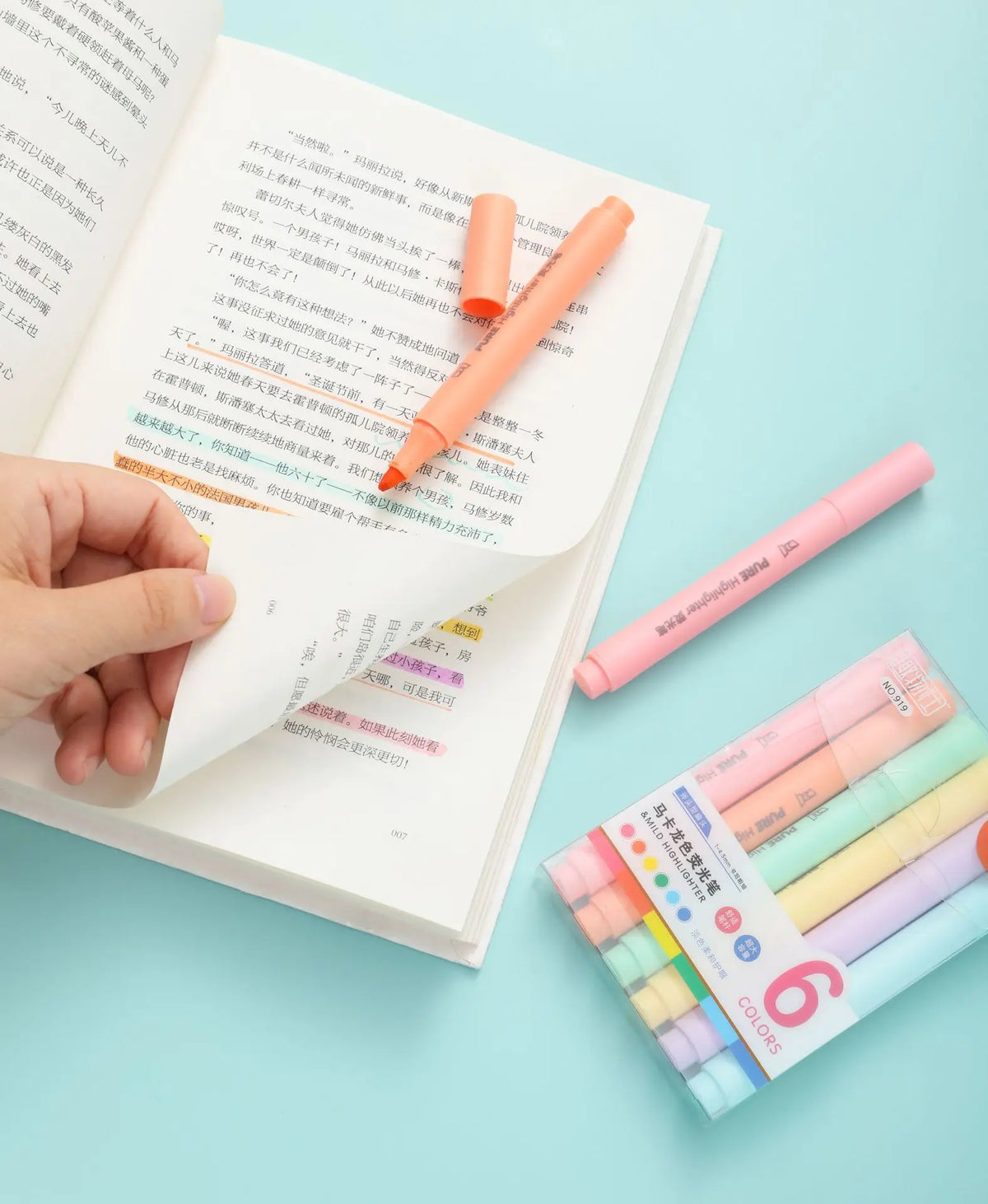 6pcs Pastel Macaron Highlighter Set - Cute Fluorescent Marker Pens for School