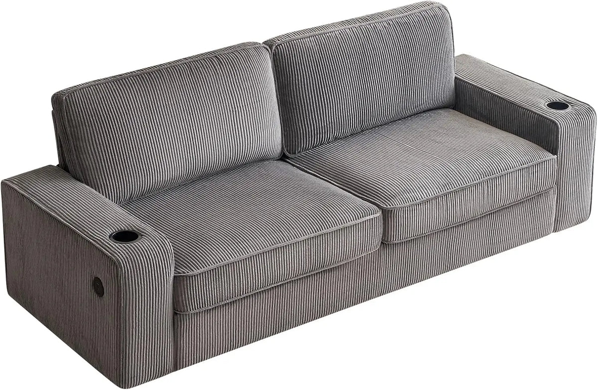 Modern Sofa with USB Charging Ports &amp; Cup Holders: Deep Seat Couch for Living Room