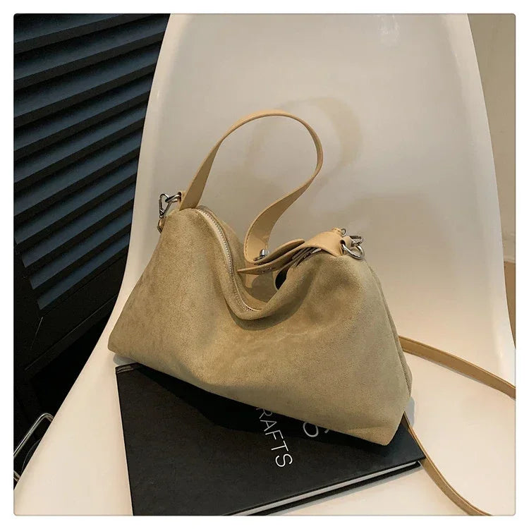 Suede Zipper Shoulder Bags - Fashionable Versatile Pillow Crossbody Bags for Women