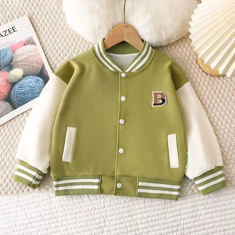 2024 Boys Baseball Jacket – Baby Letter Round Collar Coat, Casual Spring/Autumn Sports Outerwear for Ages 12M to 12 Years