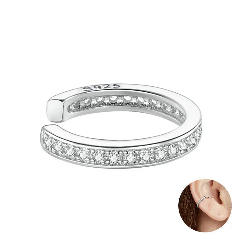 Silver CZ Ear Cuff for Women and Girls, Platinum-Plated Non-Piercing Clip Earring, Elegant Wedding Party Jewelry