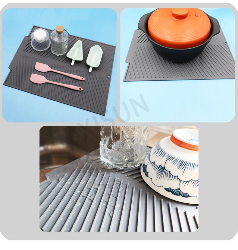 Silicone Draining Board Mat: Eco-Friendly Folding Dish Drying Mat, Large Drain Pad, and Heat-Resistant Drainer for Pots