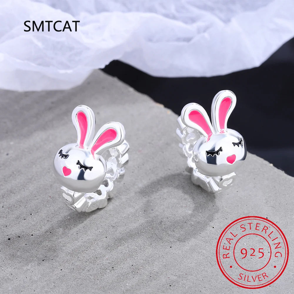 Silver Cute Rabbit Heart Hoop Earrings for Girls and Women, Baby Princess Huggie Earrings, Elegant Fashion Jewelry Gift