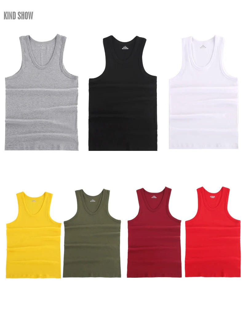 Hot Sale 3pcs / 100% Cotton Mens Sleeveless Tank Top Solid Muscle Vest Undershirts O-neck Gymclothing Tees Whorl Tops