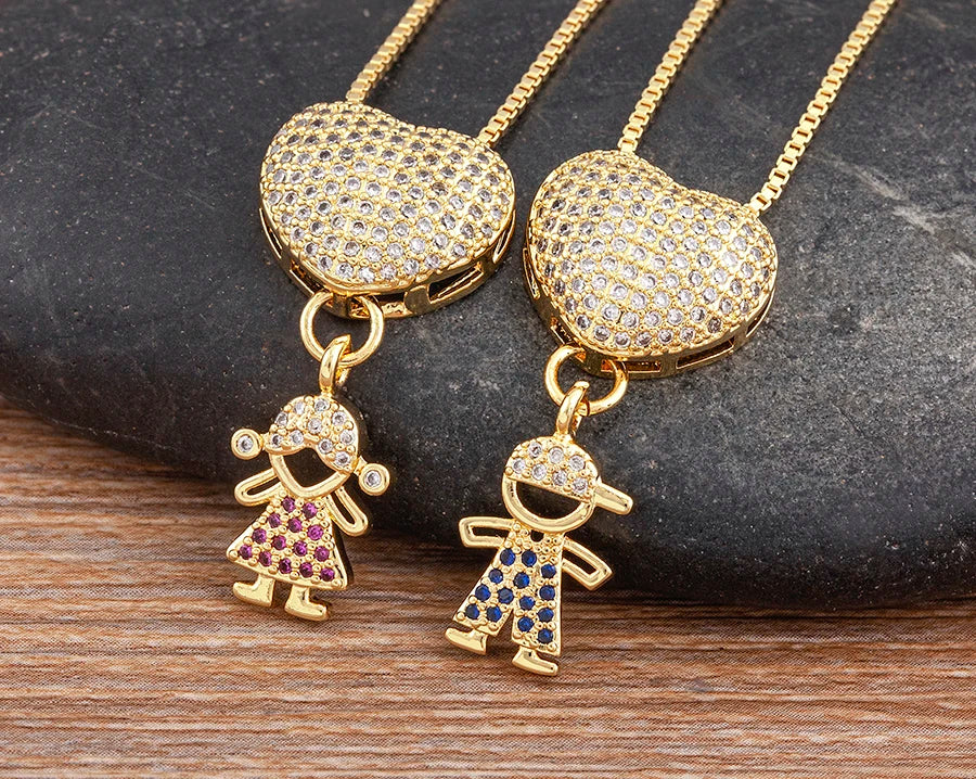 Nidin Luxury Crystal Zircon Heart Pendant Necklace for Girls and Boys, Romantic Inlaid Design Fashion