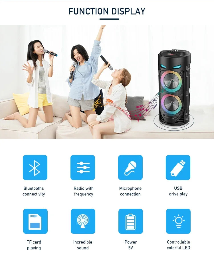 30W Wireless Column Bluetooth Speaker - Portable Subwoofer for Parties with Microphone