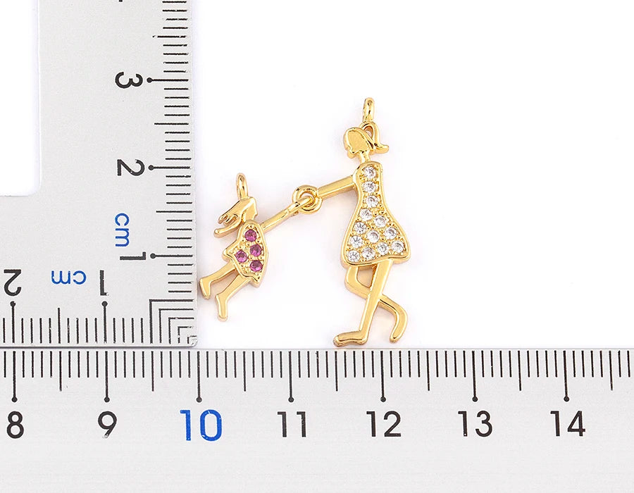 Nidin Gold-Plated Mom and Daughter Pendant Necklace with Cubic Zirconia, Elegant Mother's Day Jewelry Gift