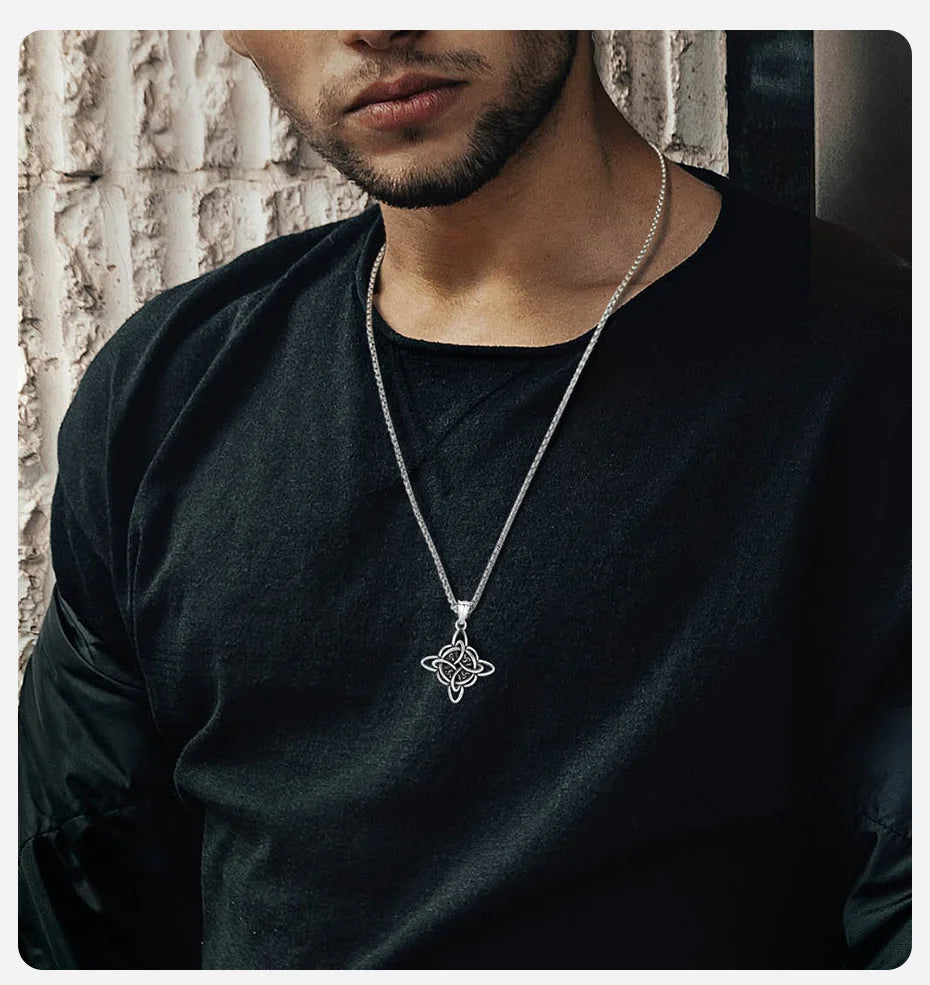 Vnox Vintage Celtic Knot Pendant Necklace for Men and Women, Stainless Steel Nordic Triquetra Amulet, Witches Knot Fashion Jewelry