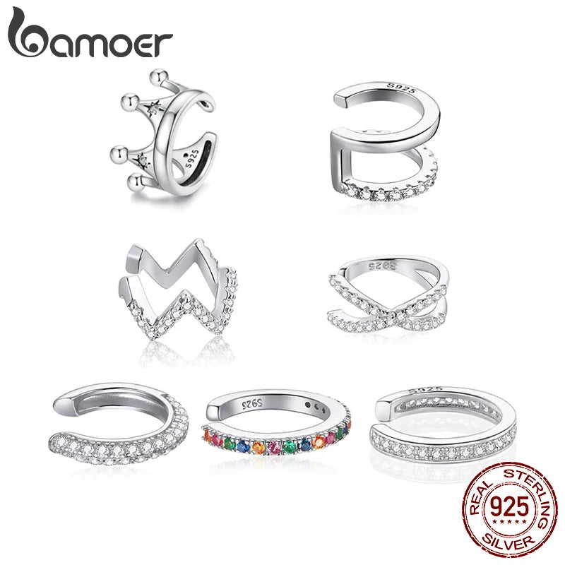 Silver CZ Ear Cuff for Women and Girls, Platinum-Plated Non-Piercing Clip Earring, Elegant Wedding Party Jewelry