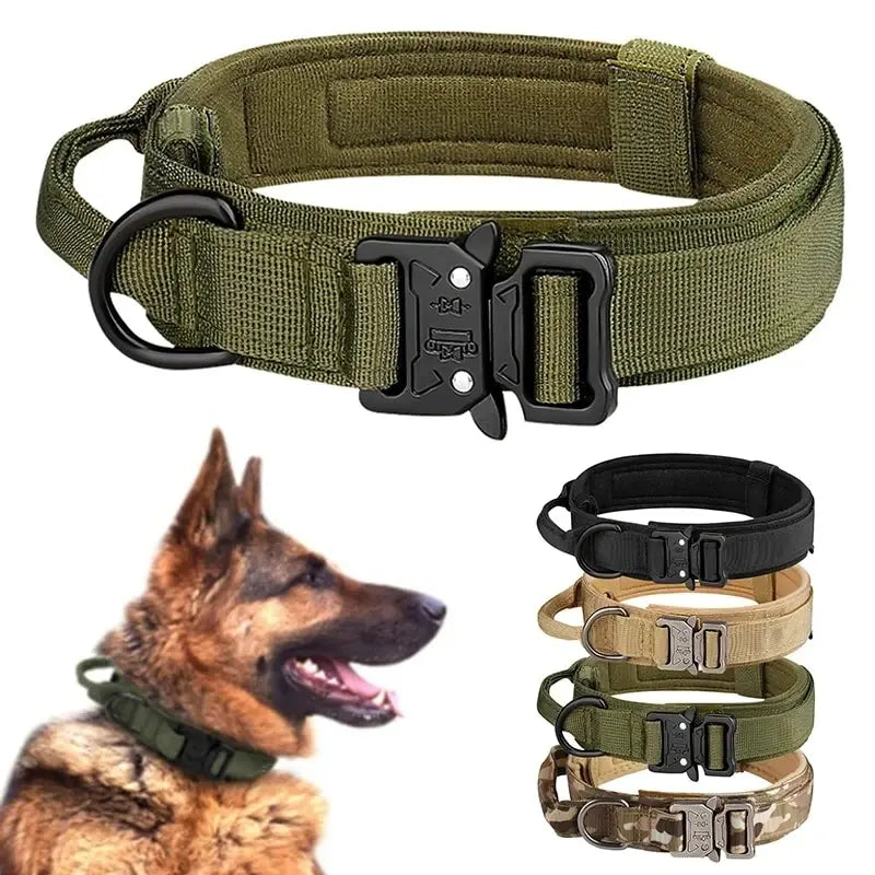 Tactical Dog Collar with Metal Buckle – Breathable Nylon for Medium &amp; Large Dogs