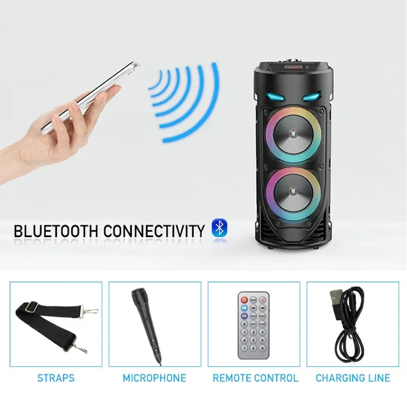 30W Wireless Column Bluetooth Speaker - Portable Subwoofer for Parties with Microphone