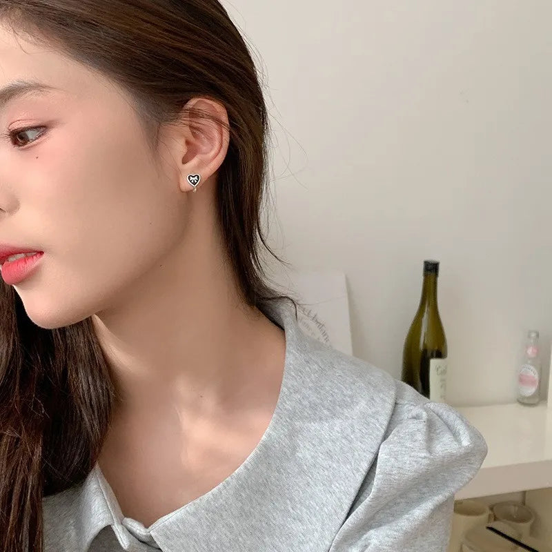 Silver Heart Butterfly Bow Hoop Earrings for Women, Elegant Korean Style Minimalist Fashion Jewelry