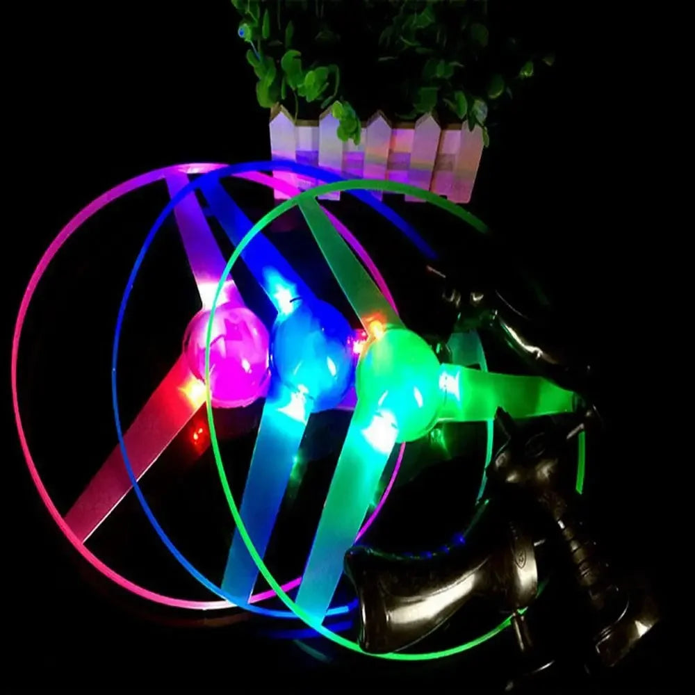 Kids Luminous Flying Disc Propeller Toys LED Lighting Pull String Flying UFO Toy Spinning Top Outdoor Game Sports Toy Gift