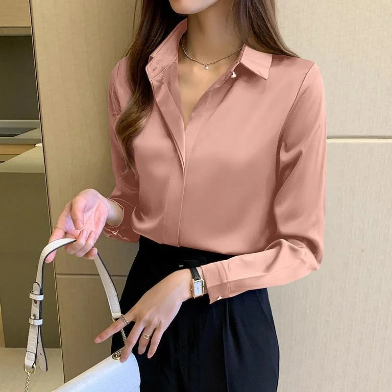 Women&#39;s Casual Long Sleeve Blouse: Spring/Autumn Turn-Down Collar Shirt