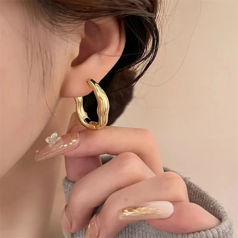 Vintage Gold Plated Chunky Dome Drop Earrings – Glossy Stainless Steel Thick Teardrop Hoops for Women, Lightweight and Stylish Dupes