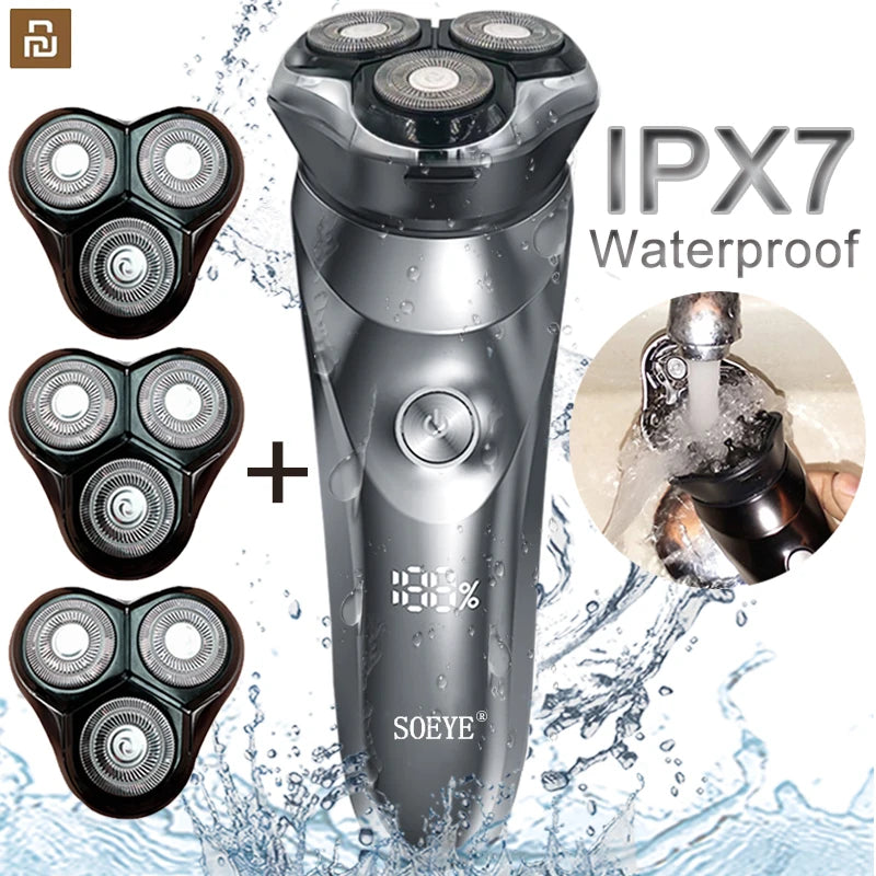 Waterproof Electric Shaver - Rechargeable Wet &amp; Dry Rotary Razor for Men