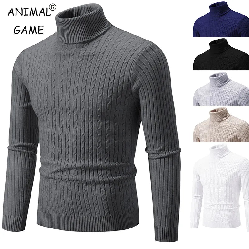 New Men&#39;s High Neck Sweater Solid Color Pullover Knitted Warm Casual Turtleneck Sweatwear Woolen Mens Winter Outdoor Tops