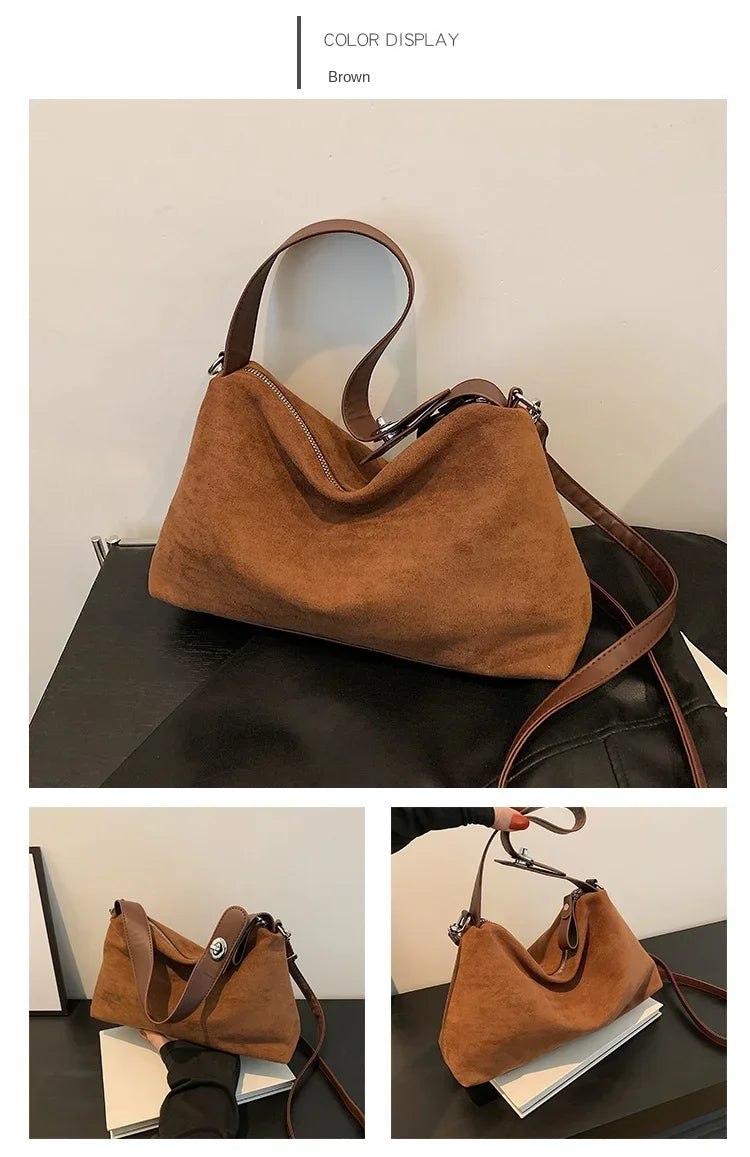 Suede Zipper Shoulder Bags - Fashionable Versatile Pillow Crossbody Bags for Women