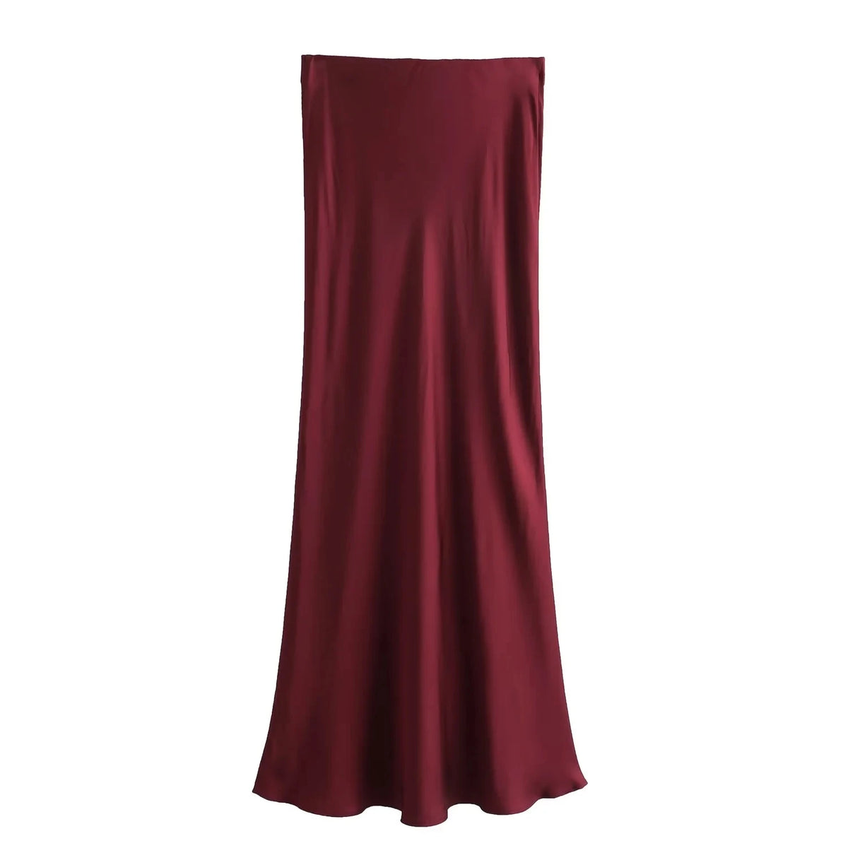 Women&#39;s Flowing Satin Midi Skirt: Vintage High-Waist Flared Hem Design