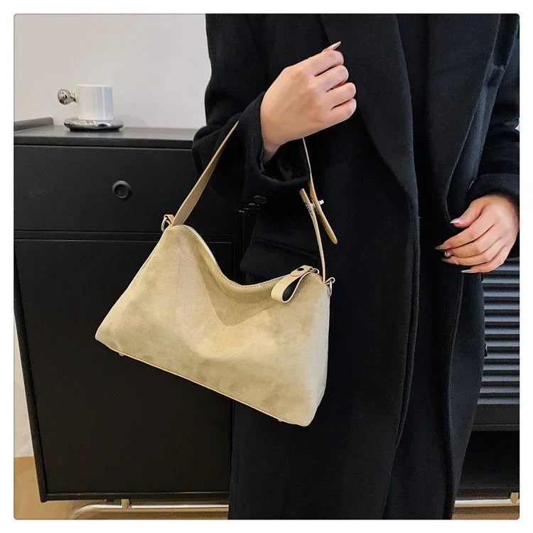 Suede Zipper Shoulder Bags - Fashionable Versatile Pillow Crossbody Bags for Women