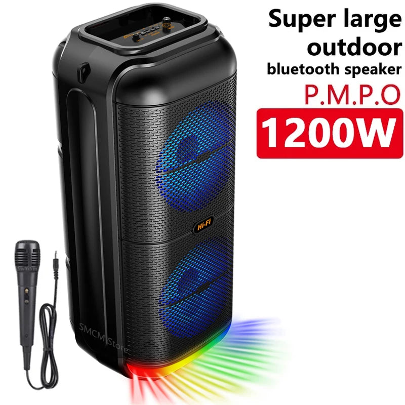 Super Large Outdoor Bluetooth Speaker - 1200W Power, Portable Column with Mic