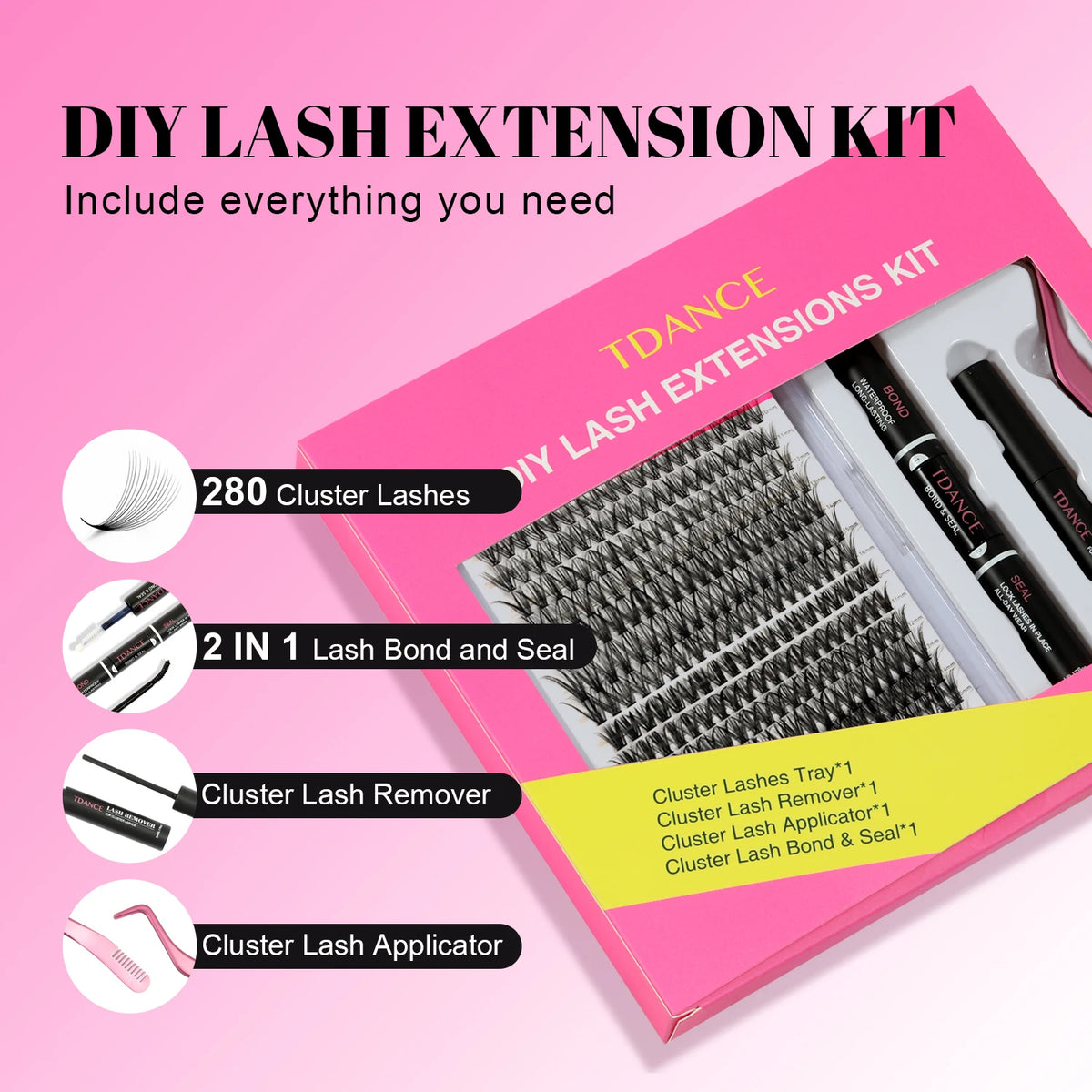 TDANCE 280PCS DIY Lash Extension Kit - Bond, Seal &amp; Remover for At-Home Application