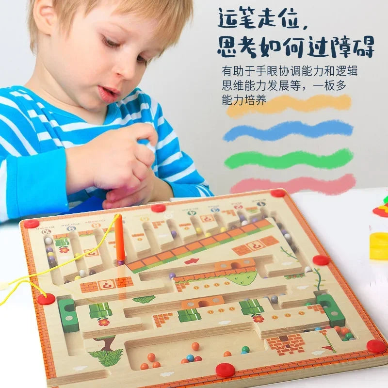 Wooden Magnetic Color and Number Maze – Montessori Learning Education Toy for Color Matching