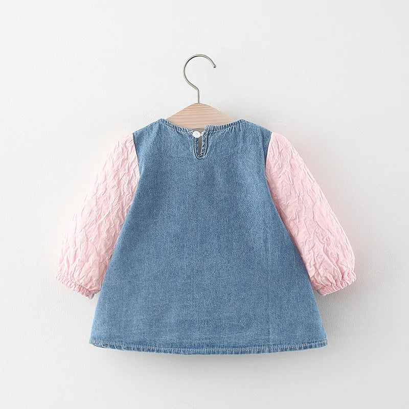 Newborn Baby Girls Spring/Fall Outfit – Bow Denim Dress, Perfect Costume for Toddlers and 1-Year Birthday Celebrations