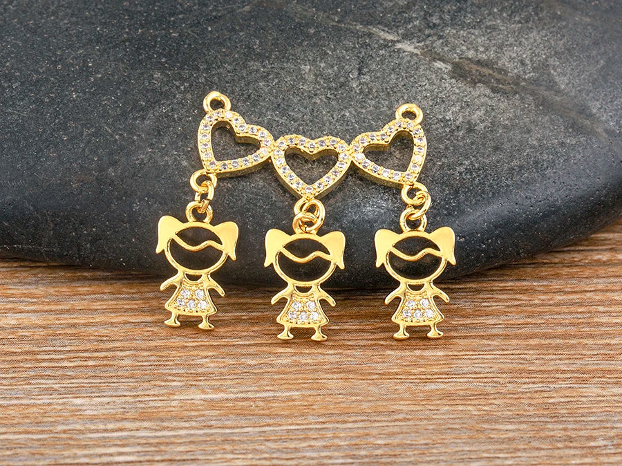 Nidin Gold-Plated Mom and Daughter Pendant Necklace with Cubic Zirconia, Elegant Mother's Day Jewelry Gift