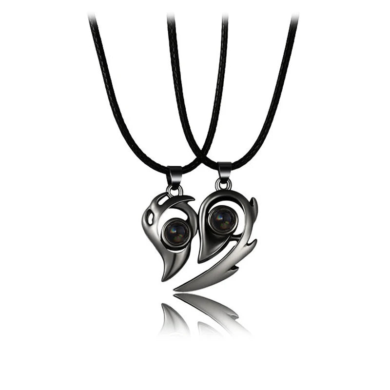 Magnetic Heart Couple Necklace – Electrocardiogram Pendant Splicing Design, Perfect Valentine&#39;s Day Gift