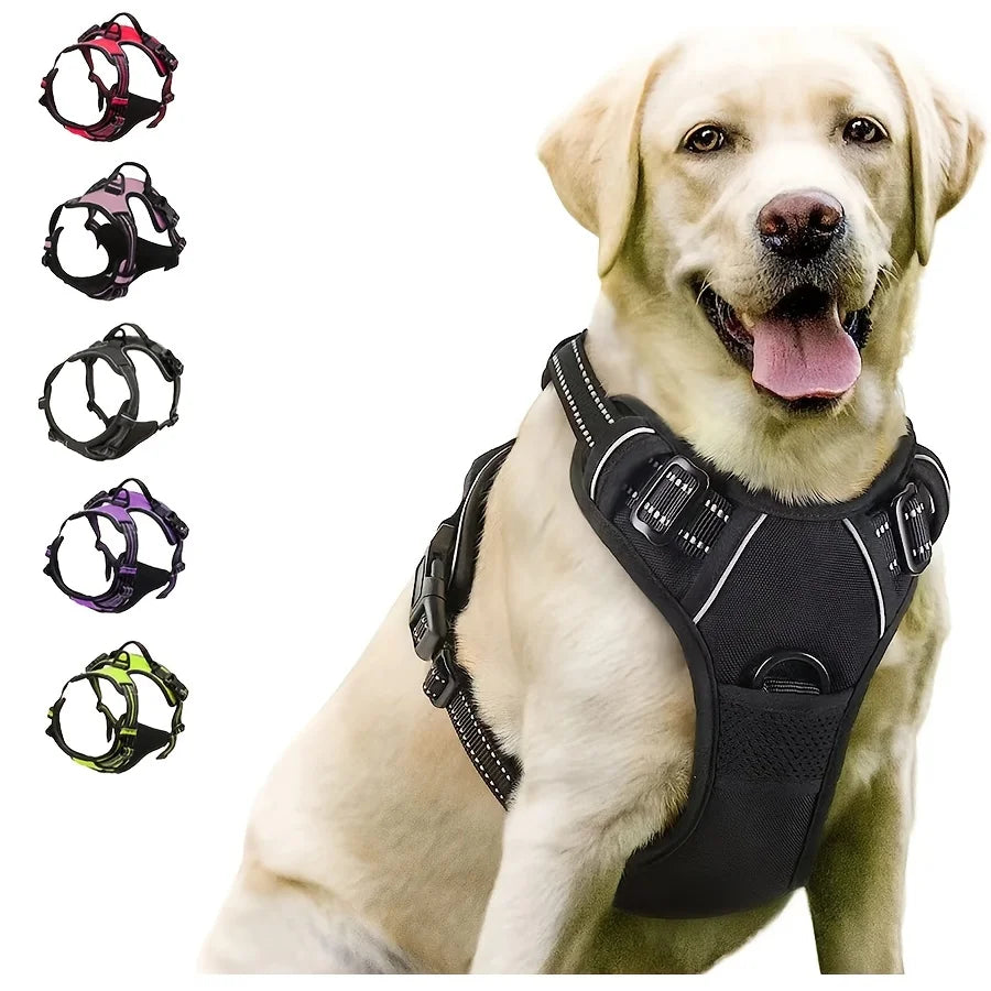 Heavy-Duty No-Pull Dog Harness: Front Clip with Reflective Handle for Large Dogs