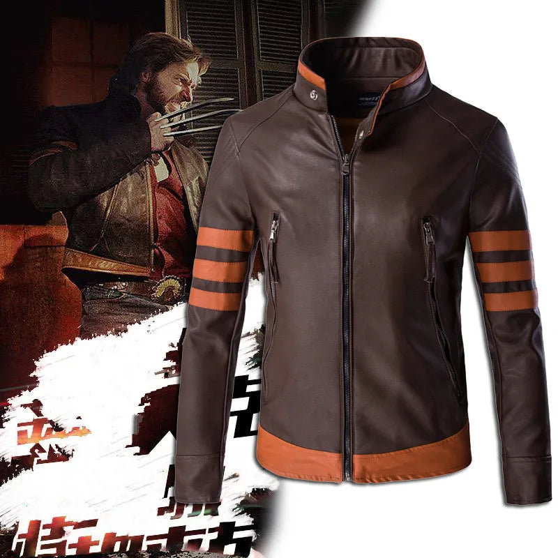 2023 Autumn Men&#39;s Zipper Leather Jacket Wolverine Casual PU Leather Locomotive Coat Logan Bomber Jacket Slim Coats