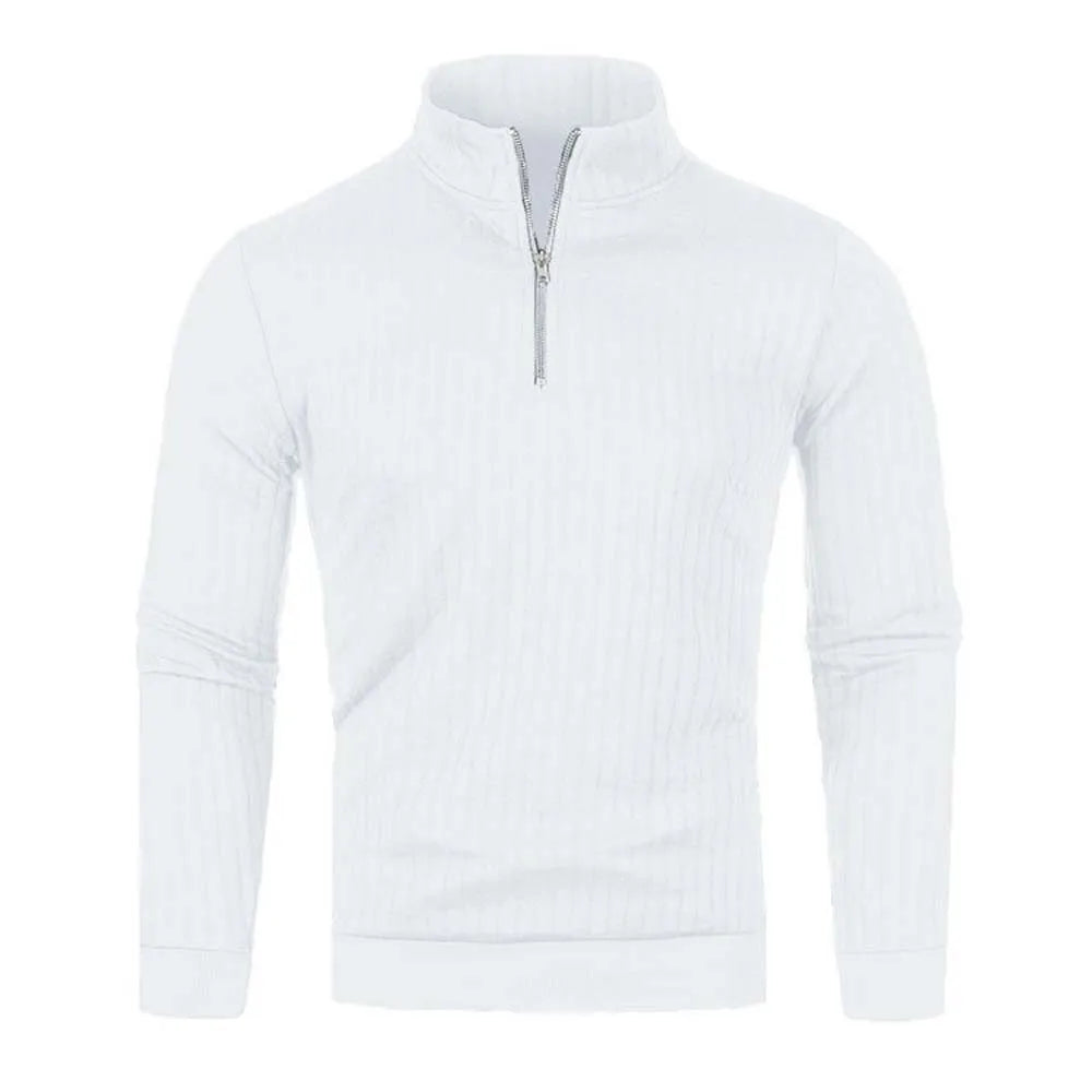 Men&#39;s Semi Turtleneck Long Sleeve Half Zip Pullover Knitted Sweater - Female Knitwear Tops