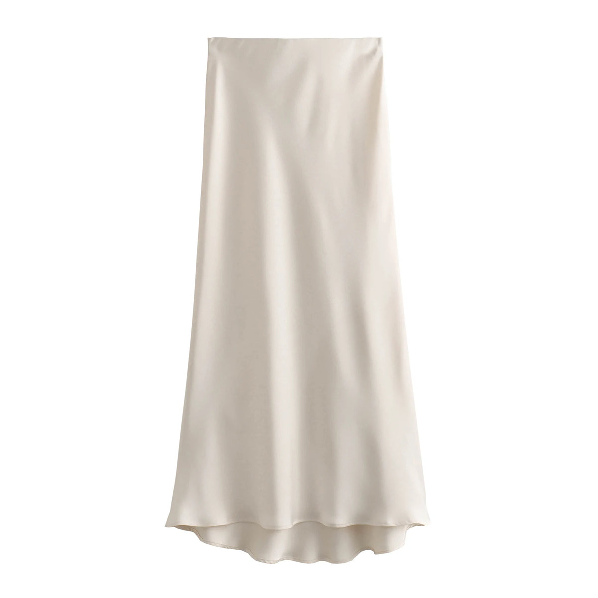 Women&#39;s Flowing Satin Midi Skirt: Vintage High-Waist Flared Hem Design