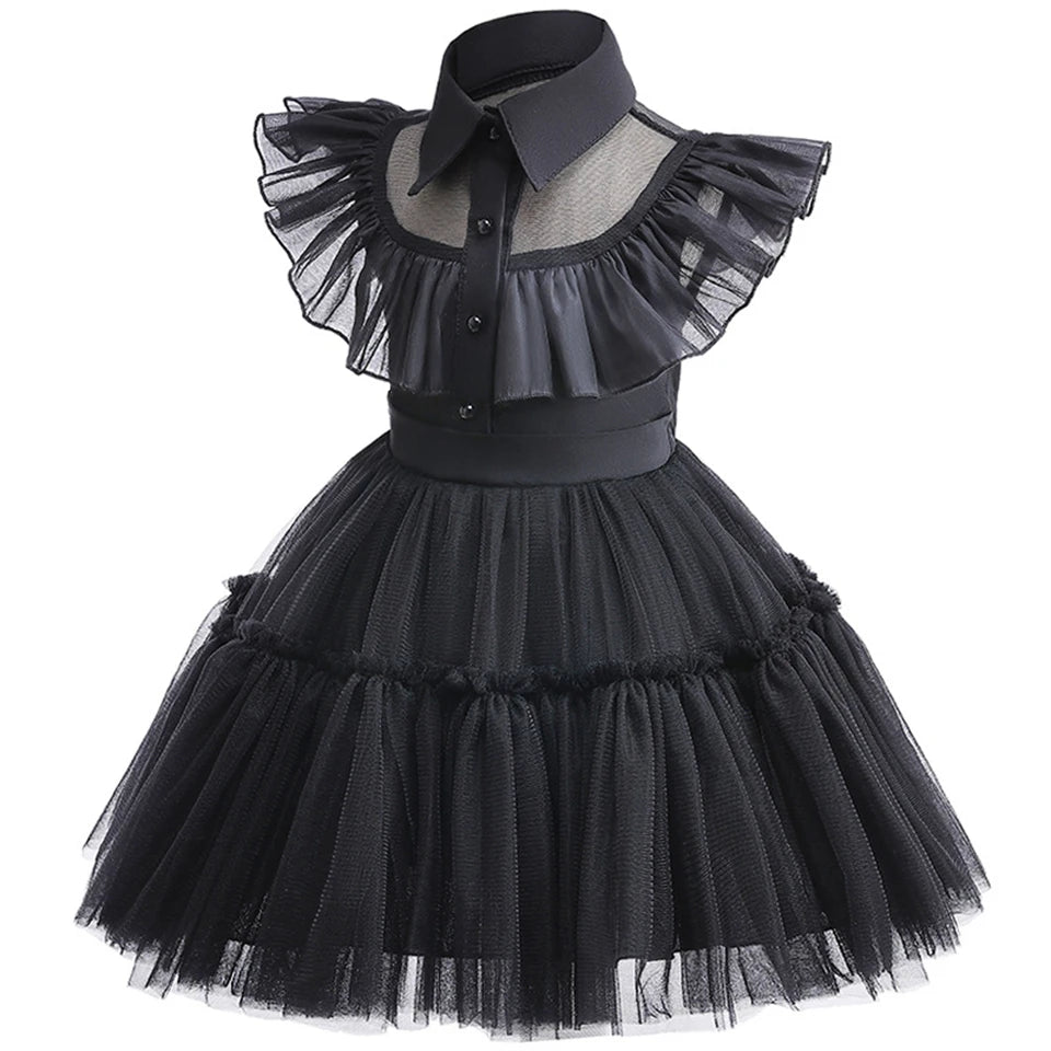 Toddler Girl Halloween Cosplay Dress – Wednesday Addams Black Goth Merlina Costume for Carnival and Performance