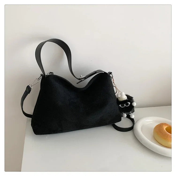 Suede Zipper Shoulder Bags - Fashionable Versatile Pillow Crossbody Bags for Women