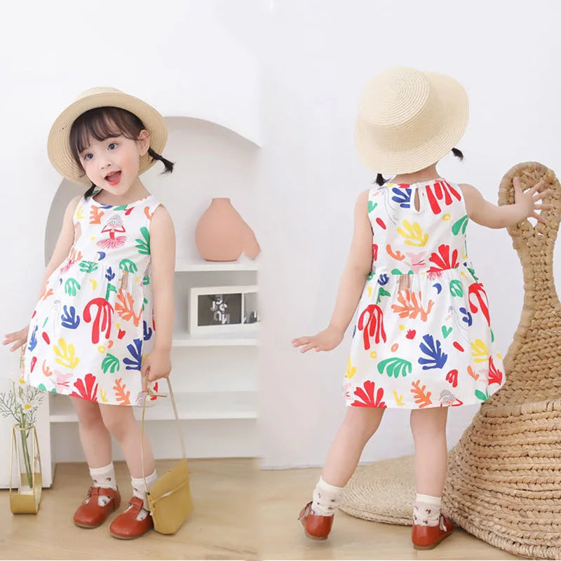 Cotton Summer Dress for Girls – Sleeveless Floral Princess Party Outfit, Perfect Kids Clothing