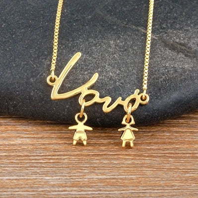 Nidin Gold-Plated Mom and Daughter Pendant Necklace with Cubic Zirconia, Elegant Mother's Day Jewelry Gift
