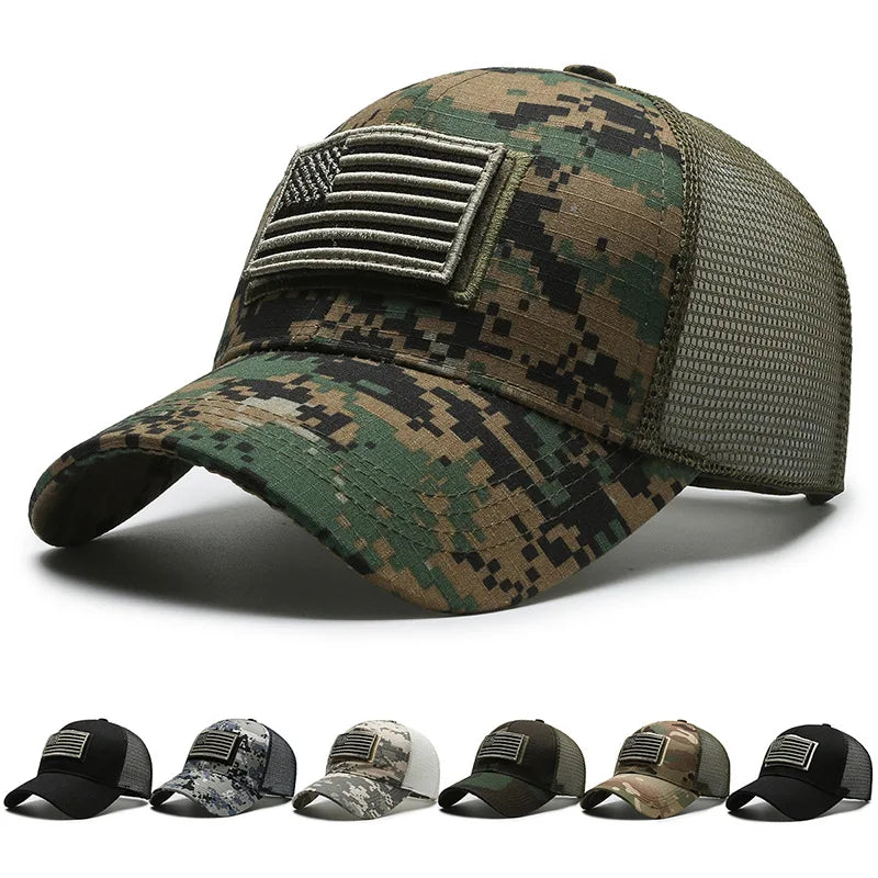 Men&#39;s American Flag Camouflage Baseball Cap – Breathable Tactical Outdoor Hat, Adjustable and Stylish Casquette