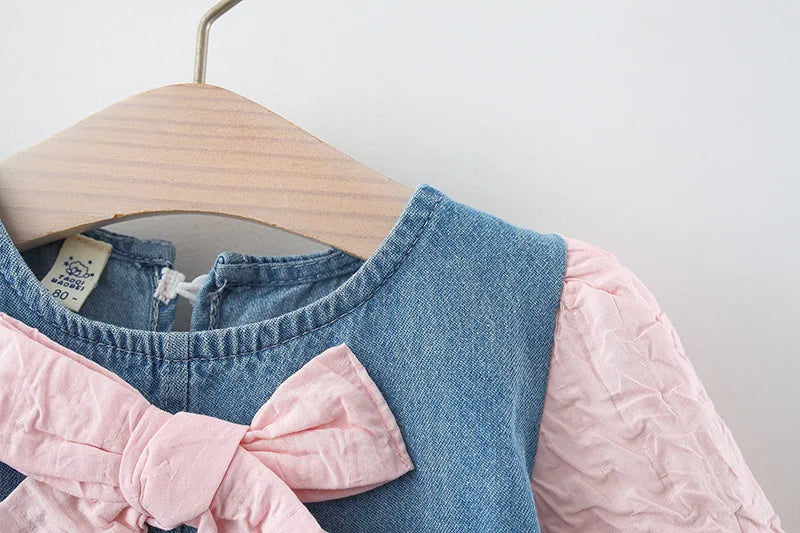 Newborn Baby Girls Spring/Fall Outfit – Bow Denim Dress, Perfect Costume for Toddlers and 1-Year Birthday Celebrations