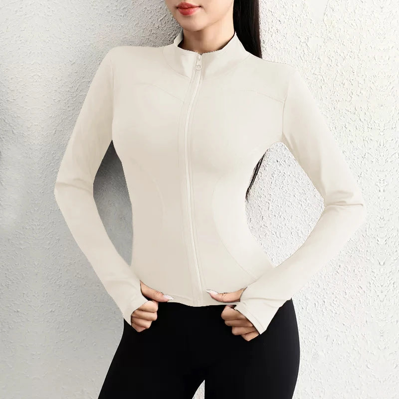 Women&#39;s Slim Fit Workout Jacket: Long Sleeve Zipper Tracksuit Top for Yoga &amp; Running