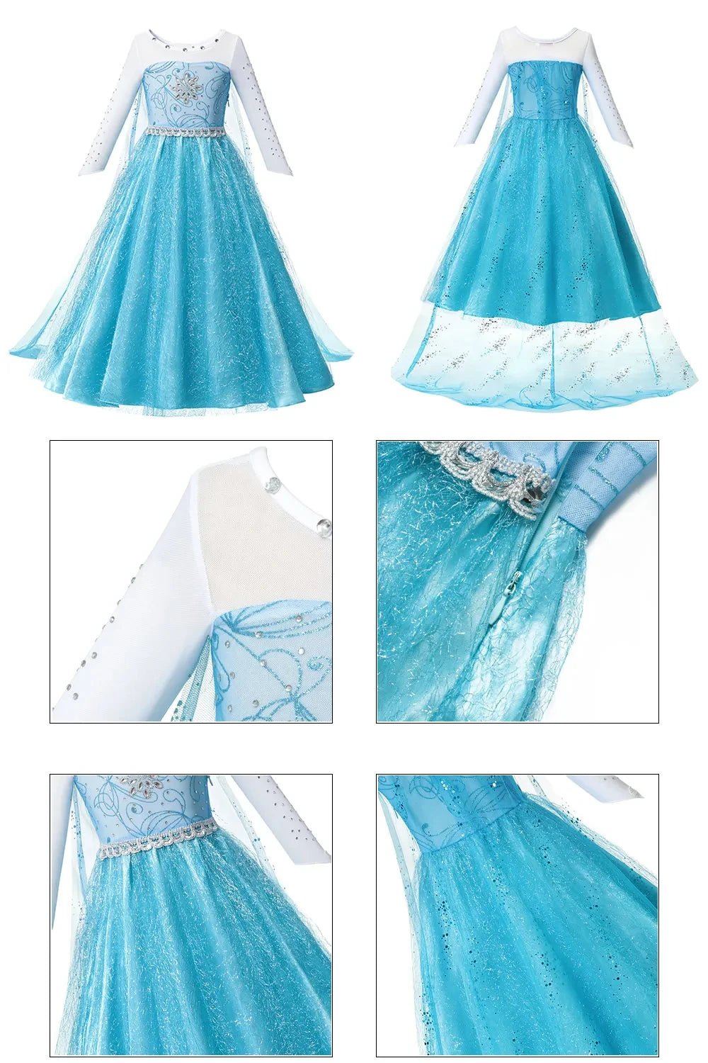 2024 Snow Queen Dress for Girls – Princess Elsa Costume, Fancy Birthday and Carnival Outfit