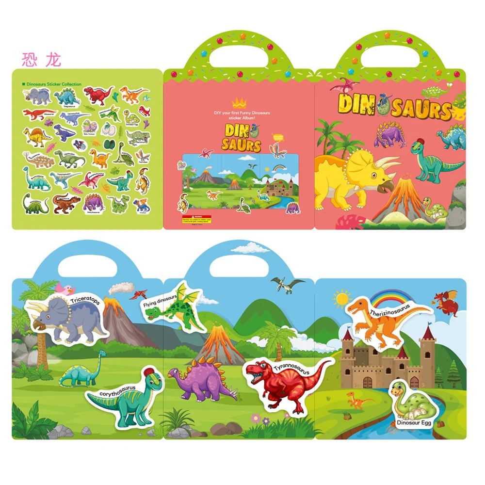 Hot New Children Scene Stickers DIY Hand-on Puzzle Sticker Books Reusable Cartoon Animal Learning Cognition Toys For Kids Gift