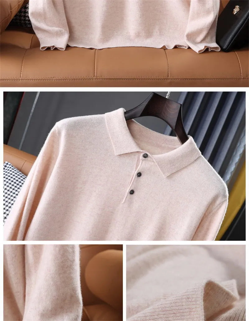 Soft Cashmere Sweater Men&#39;s Clothing Tops Autumn Winter Male Business Casual Polo Collar Knitted Pullover Spring