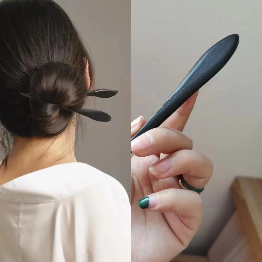 Simple Black Wood Hairpin – Elegant Hair Accessory for Women, Perfect for Everyday or Special Occasions